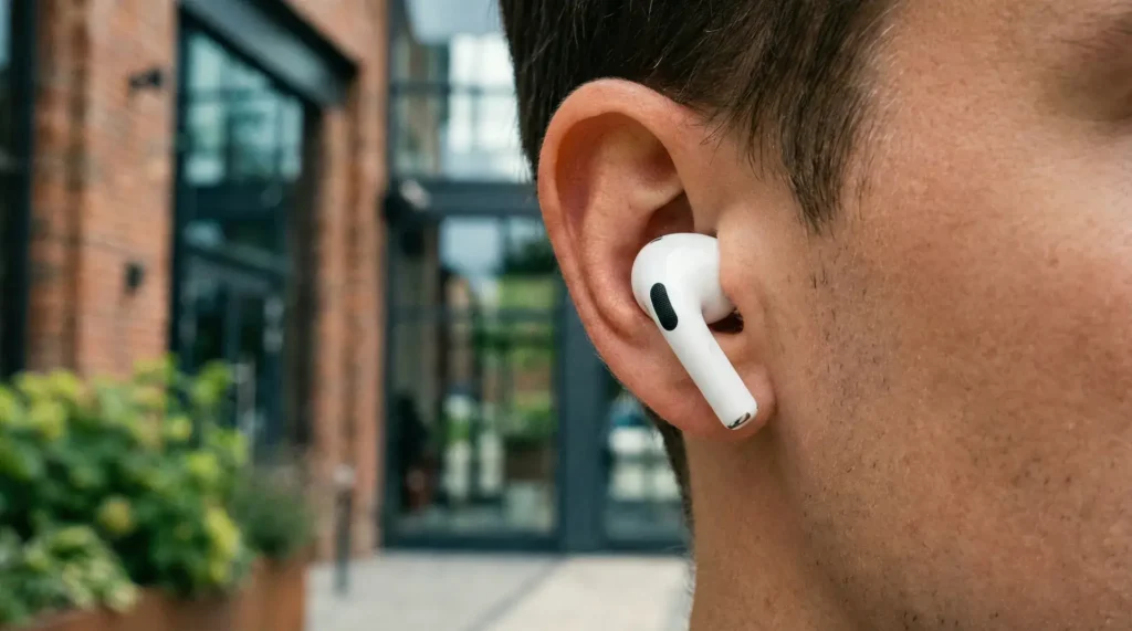 Apple AirPods Pro 2 worn in ear lifestyle shot