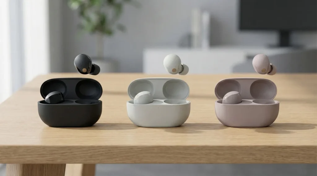Sony WF-1000XM5 color options: Black, Silver and Smoky Pink.