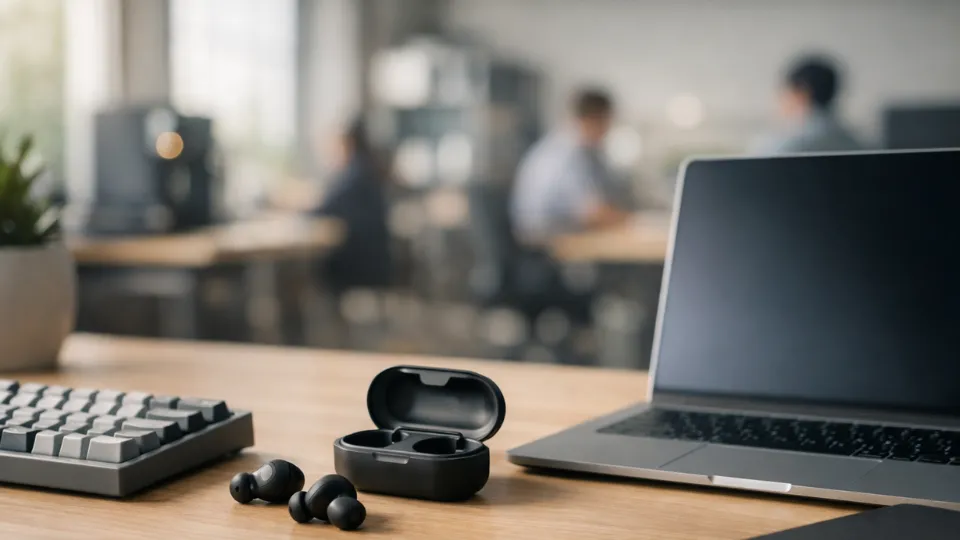 best earbuds for noisy office 2026 open office coworking desk setup noise canceling earbuds