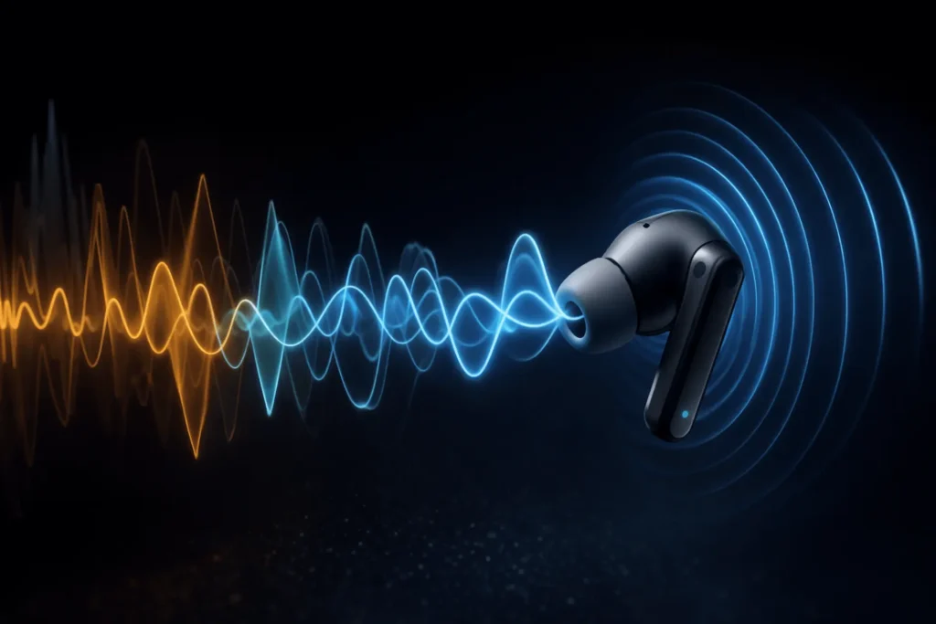 active noise cancelling technology in wireless earbuds illustration