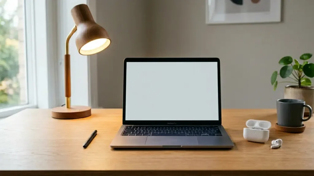 minimal distraction workspace setup for ADHD focus with clean desk lighting noise control and productivity tools