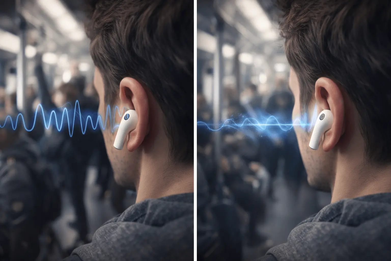 ANC vs passive noise isolation earbuds comparison showing how different technologies block external sound