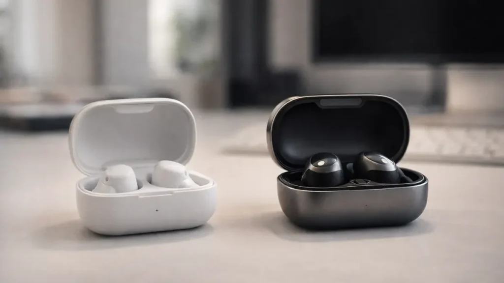 cheap vs expensive earbuds side by side comparison showing budget and premium design and build quality