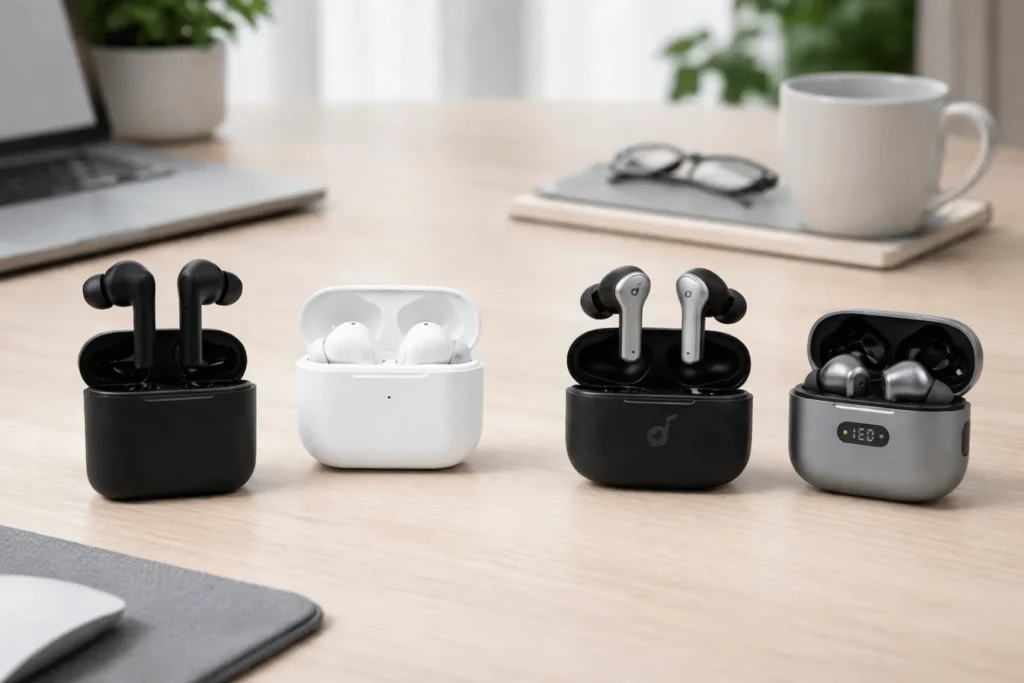 Comparison of wireless earbuds under $100 vs under $150 showing differences in budget and mid-range earbuds categories