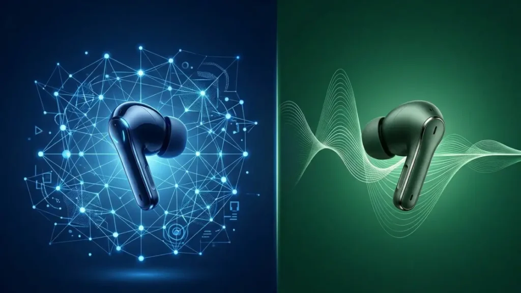 AI vs ANC in earbuds comparison showing artificial intelligence and noise cancelling