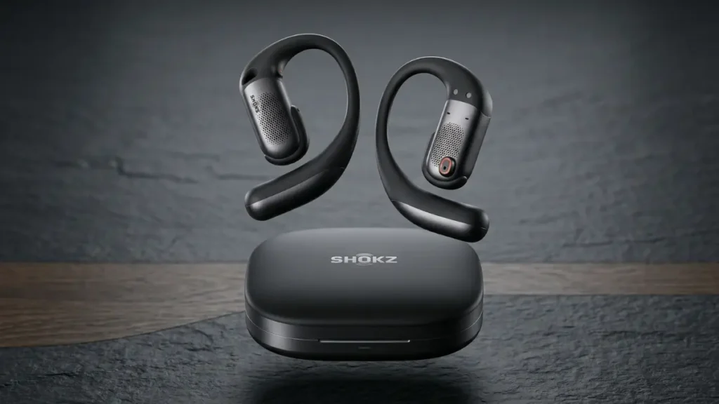 ALT text: Shokz OpenFit Pro open-ear earbuds review 2026 with charging case