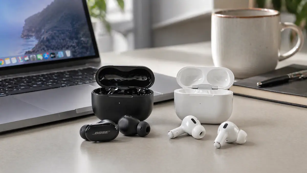 Bose QuietComfort Ultra Earbuds and Apple AirPods Pro 2 USB-C side by side comparison