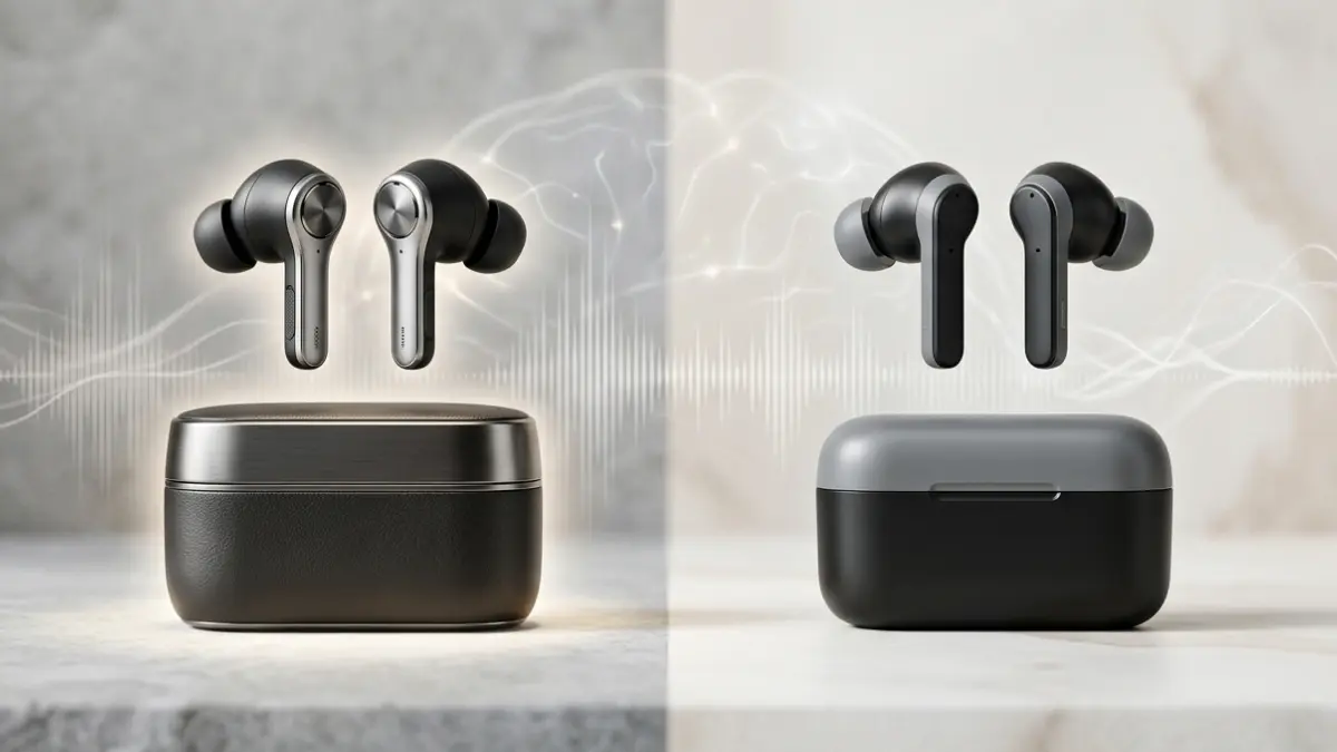 Expensive vs cheap earbuds comparison showing perception difference in sound quality