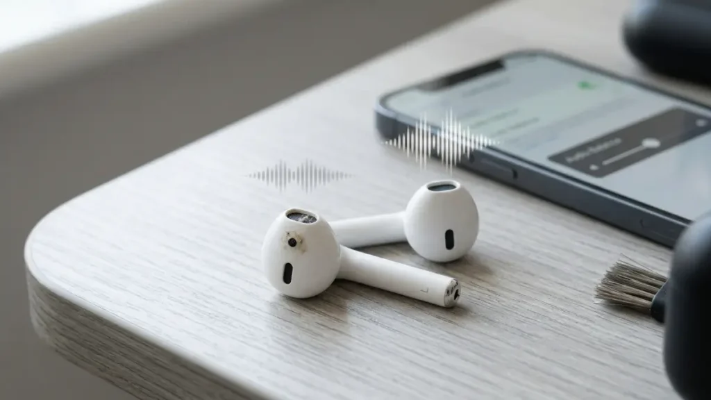 One earbud louder than the other showing earwax blockage and audio balance troubleshooting