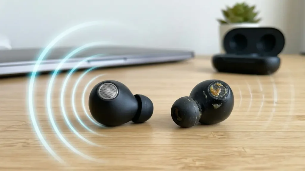 Earbuds sound worse over time due to earwax buildup and mesh blockage